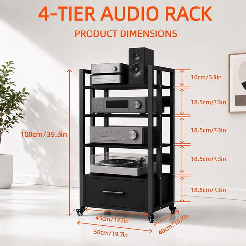 4-Tier Rolling Audio Rack with Drawer