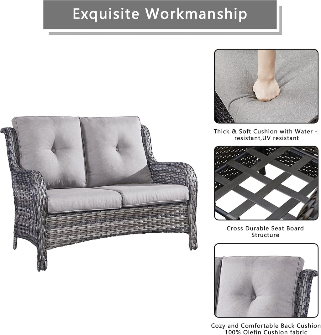 Heavy Duty Grey Wicker Patio Loveseat
