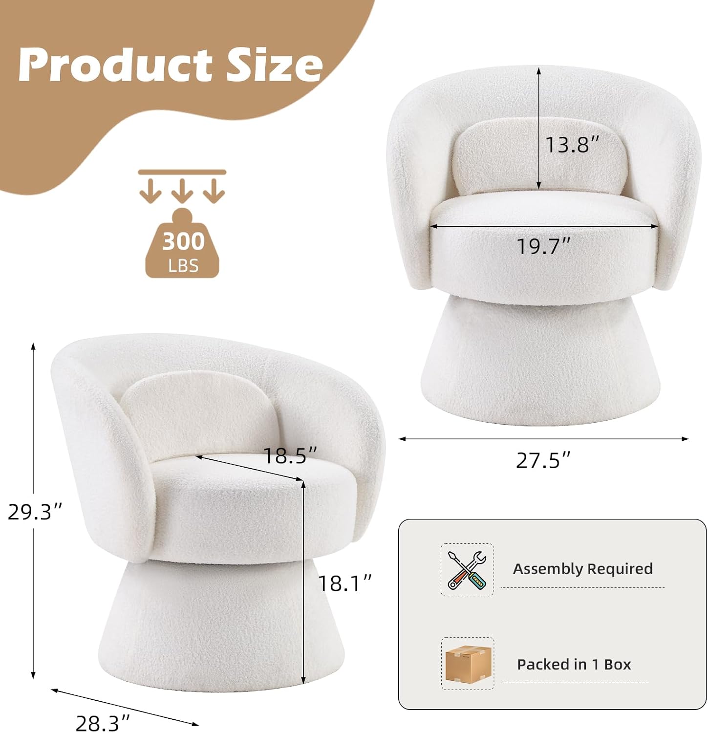 Beige Lamb Wool 360° Swivel Barrel Chair