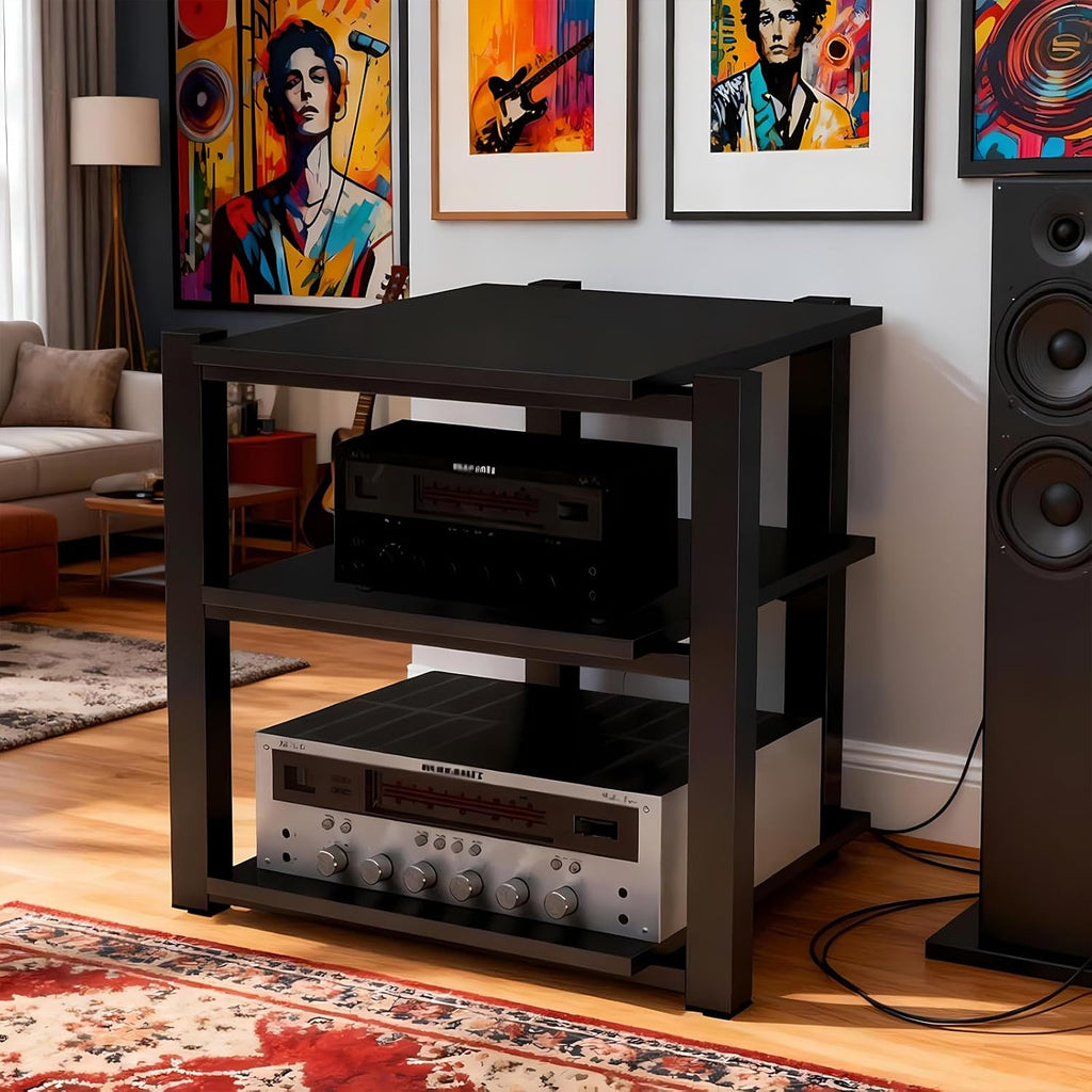 Black 3-Tier Audio Rack Tower