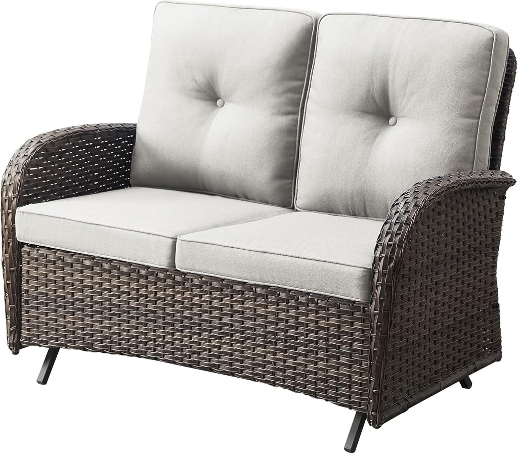Brown Wicker Patio Glider Loveseat