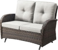 Brown Wicker Patio Glider Loveseat