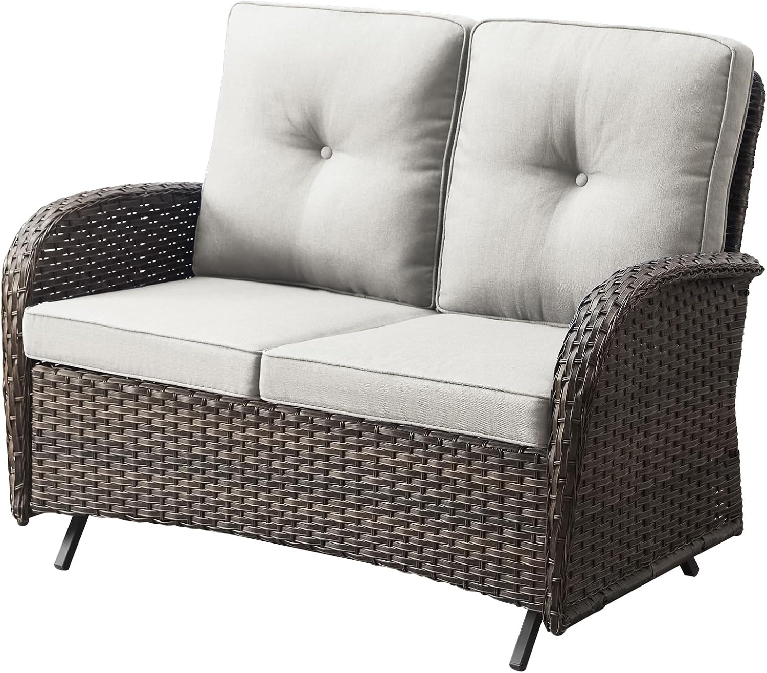 Brown Wicker Patio Glider Loveseat