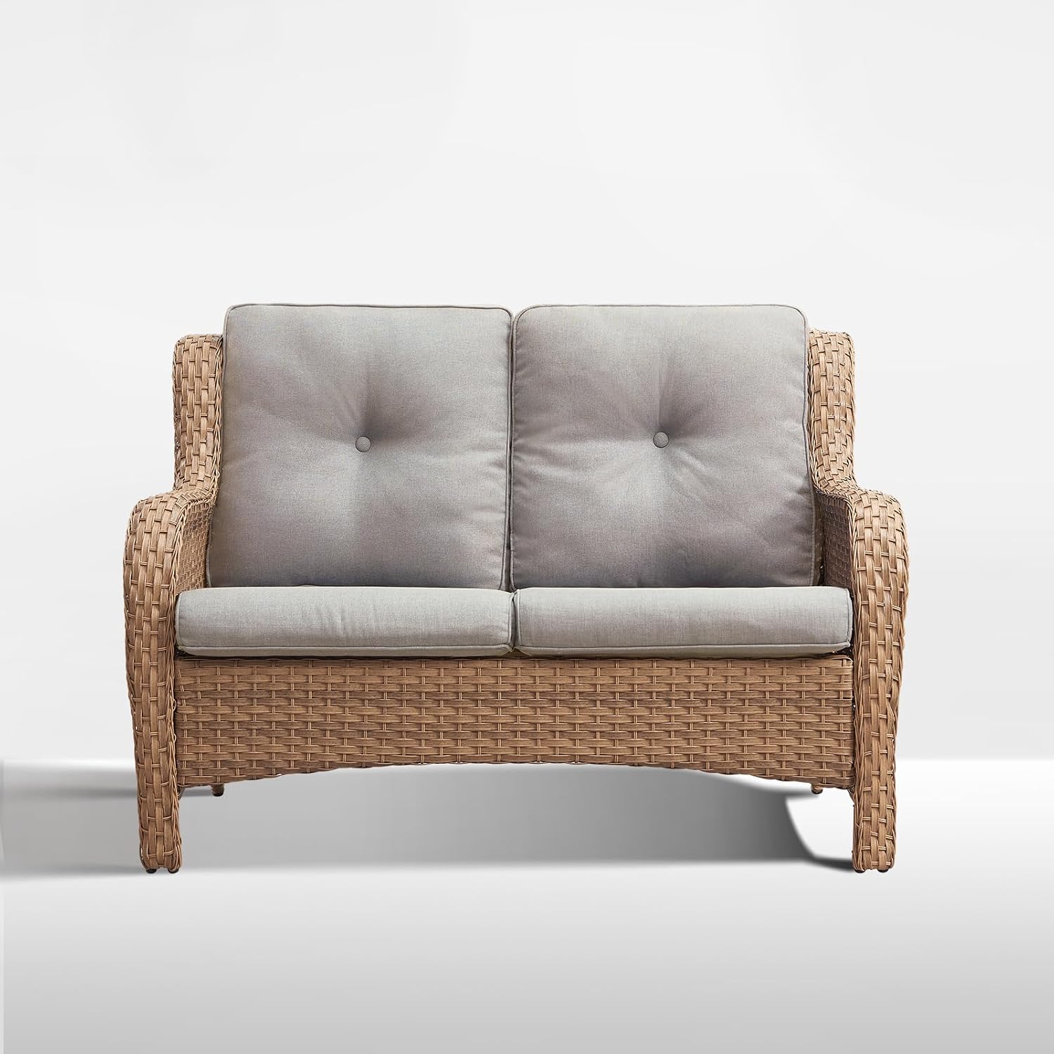 Beige Rattan Outdoor Loveseat