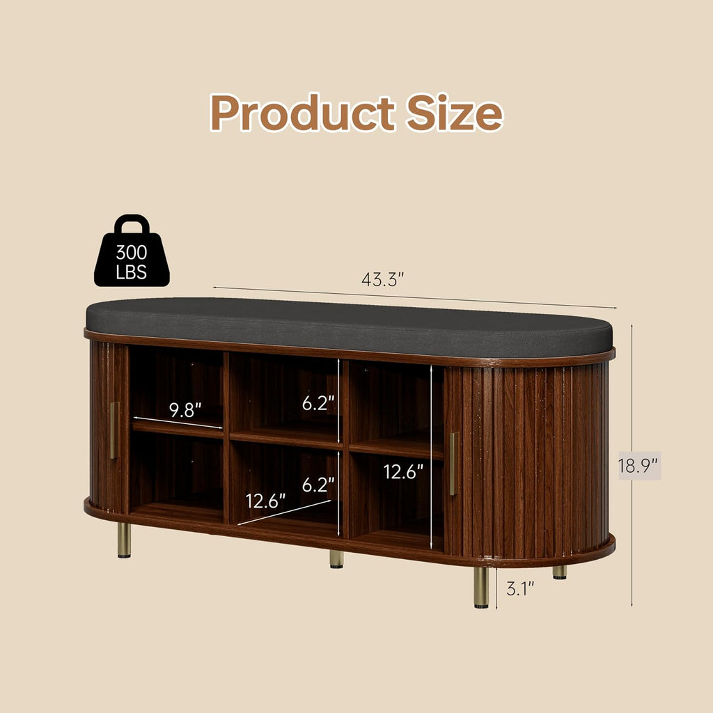Walnut 43.3" Fluted Shoe Bench