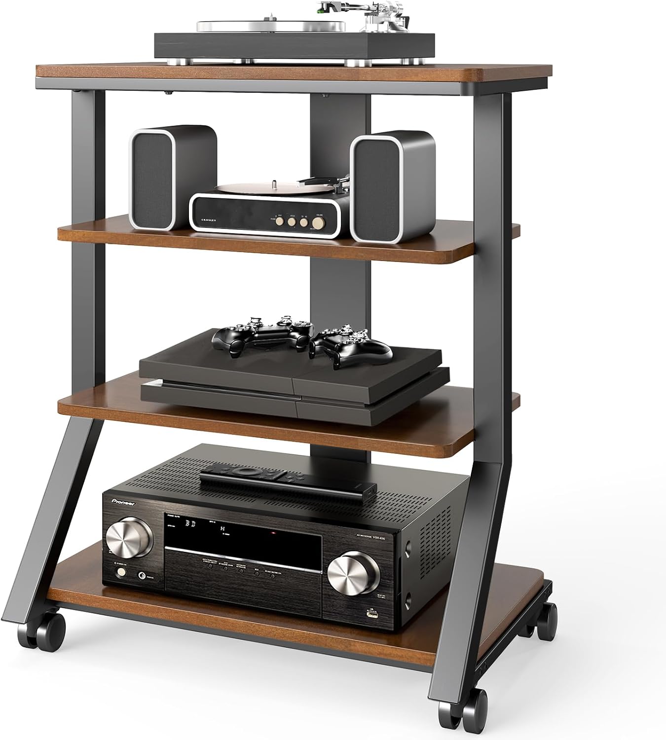 4-Tier Rolling AV Media Stand