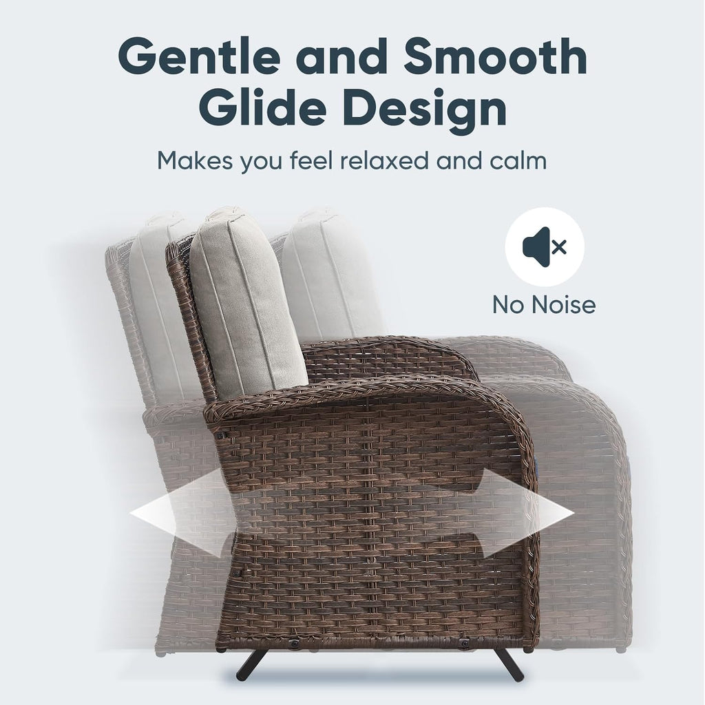 Brown Wicker Patio Glider Loveseat