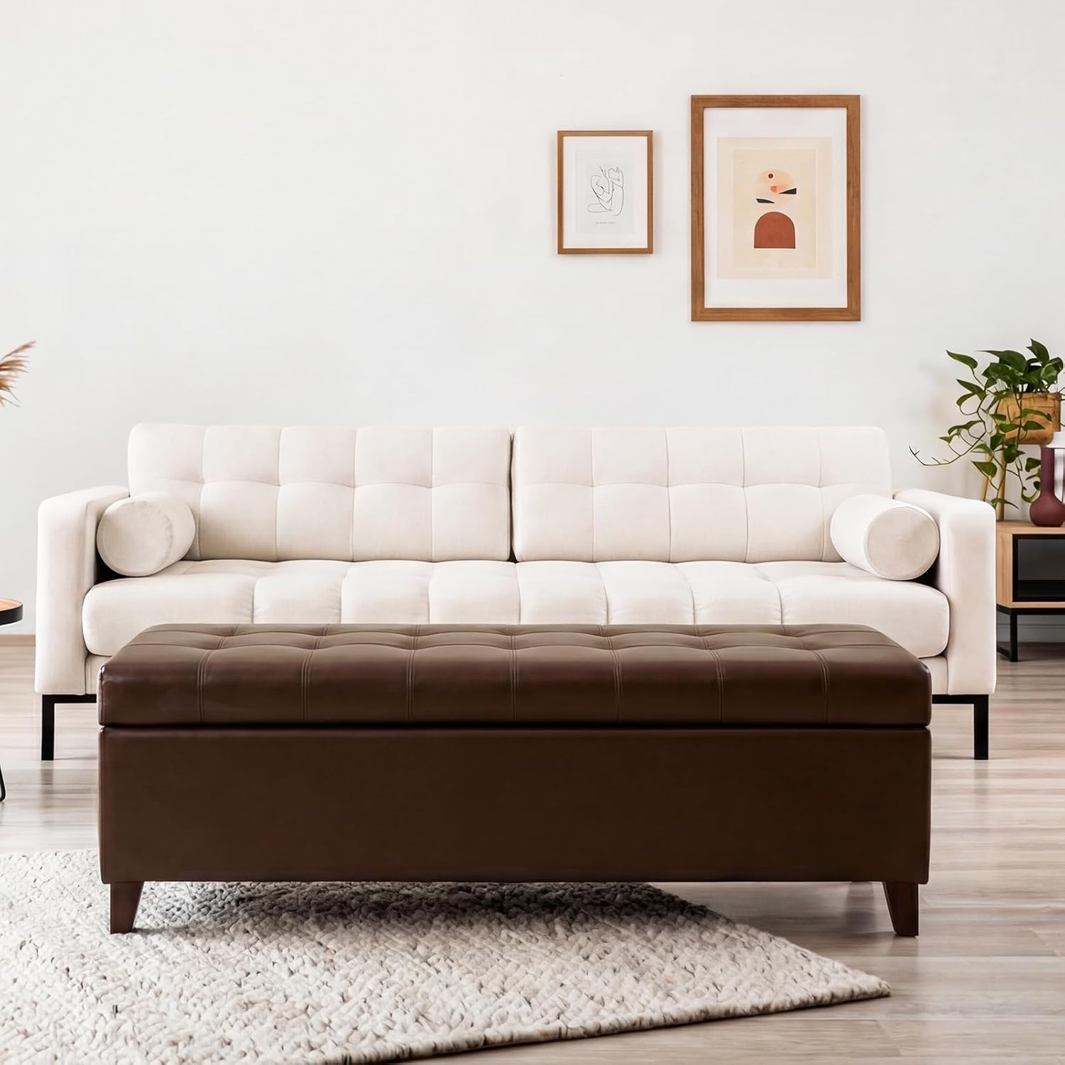 Brown 51" Tufted Storage Bench