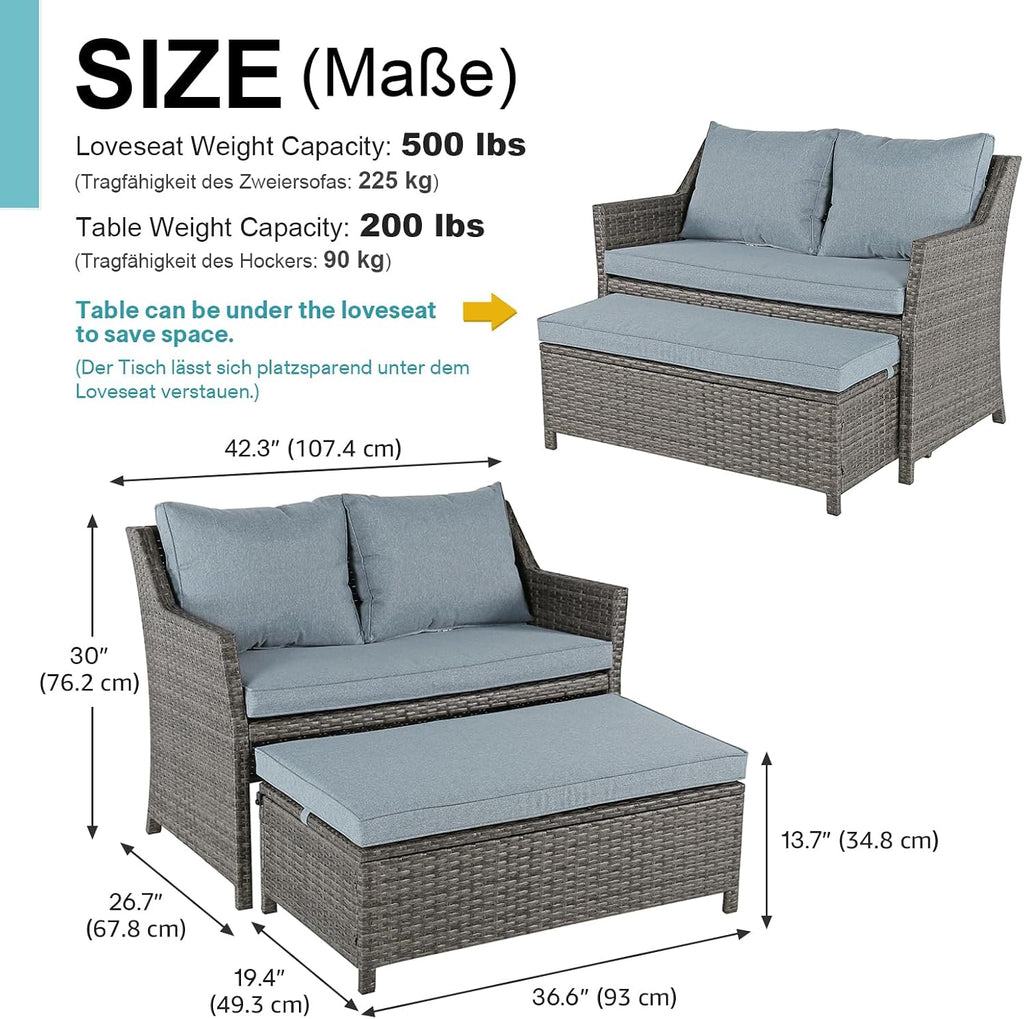 Grey Wicker Patio Loveseat Set