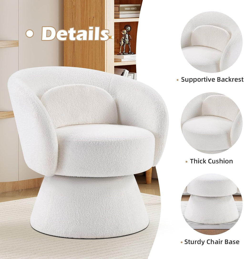 Beige Lamb Wool 360° Swivel Barrel Chair
