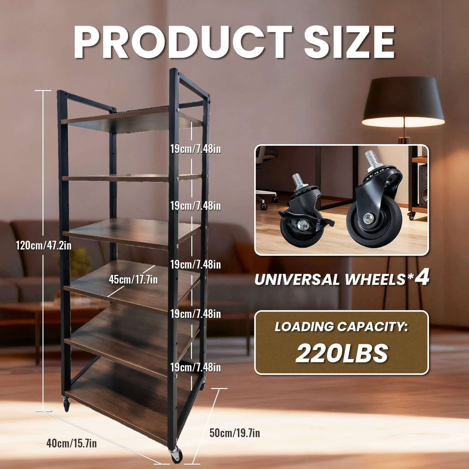6-Tier Rolling AV Media Stand