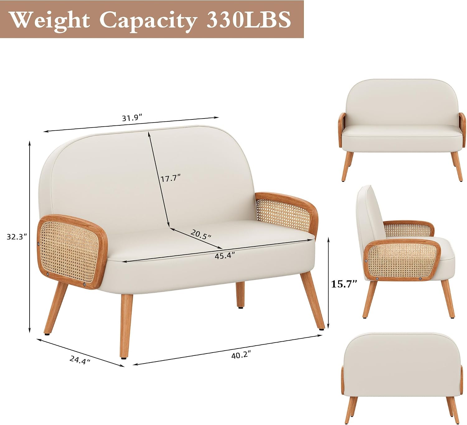 Beige Faux Leather Rattan Loveseat