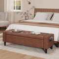 Brown 60" Faux Leather Storage Bench