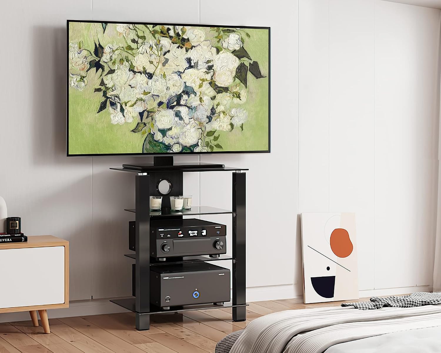 Black 4-Tier AV Media Cabinet
