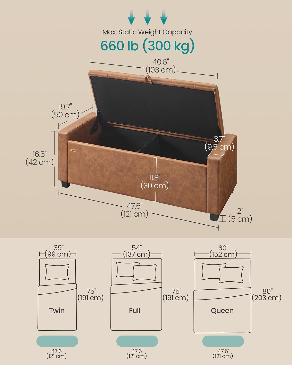 Coffee Brown Synthetic Leather Storage Ottoman Bench