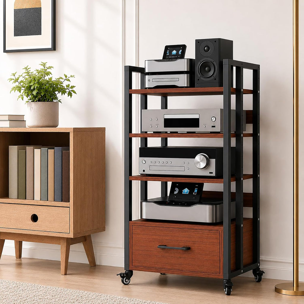 4-Tier Rolling Audio Rack with Drawer