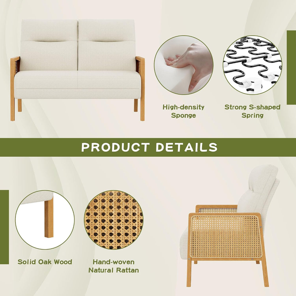 Beige Rattan Arm Small Loveseat
