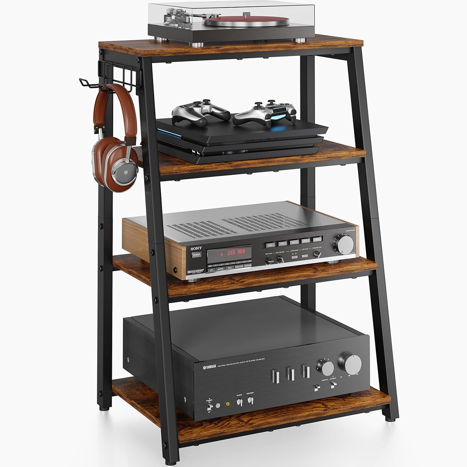 4-Tier Hook Design AV Media Stand