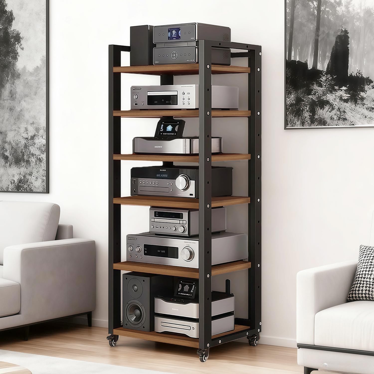 6-Tier Rolling AV Media Stand