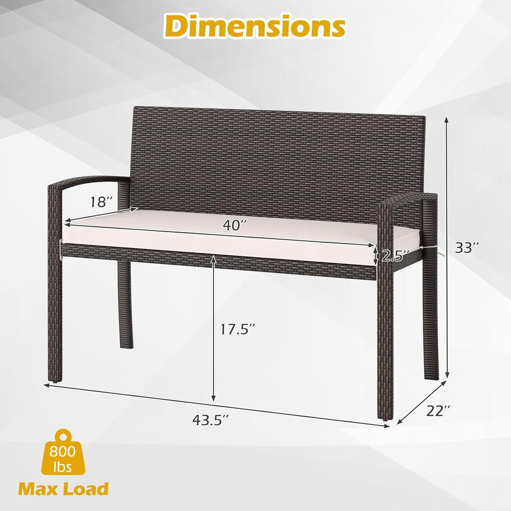 Brown Rattan Patio Loveseat Bench