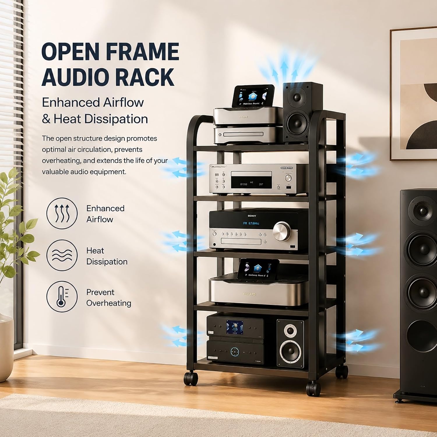 5-Tier Rolling Audio Rack Stand