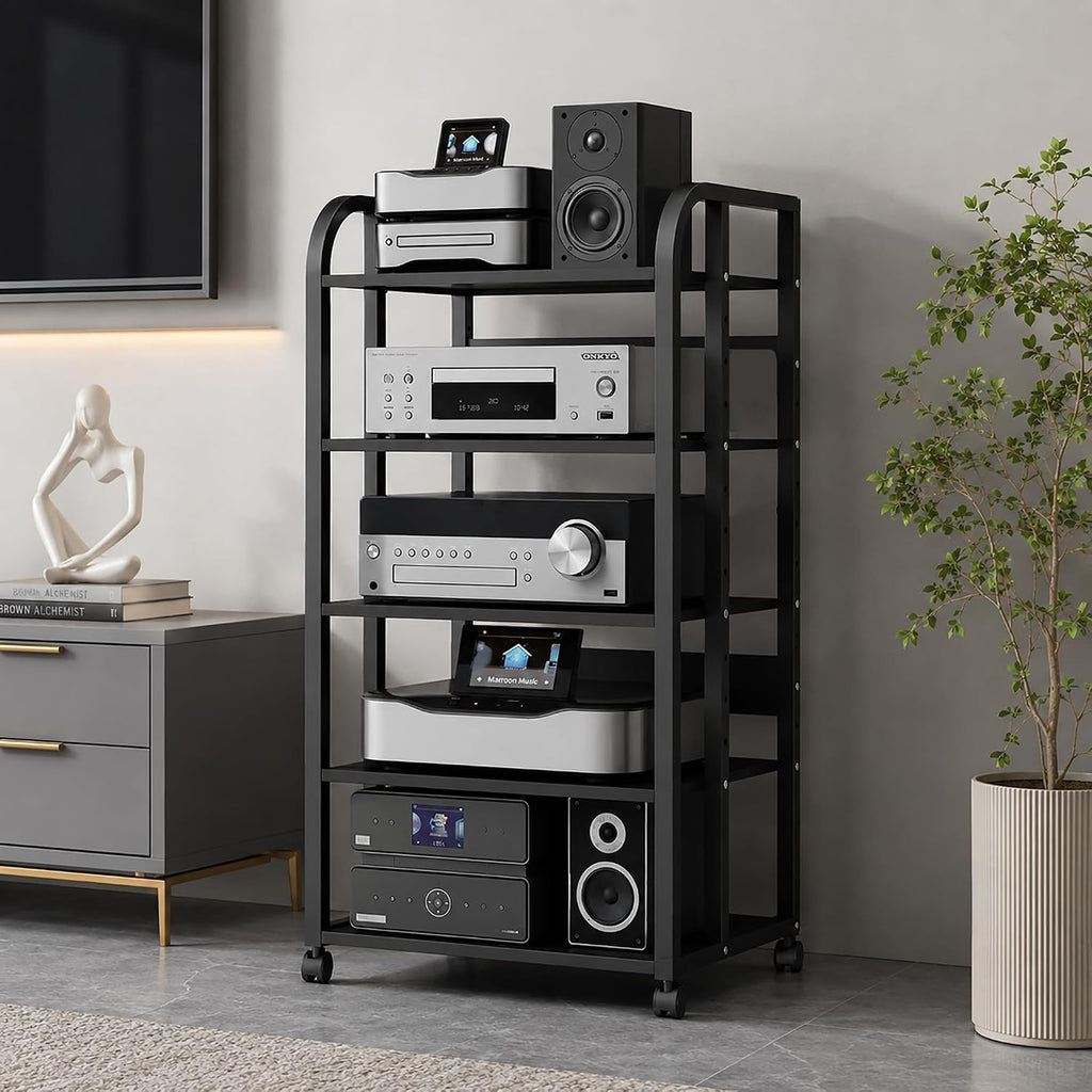 Black 5-Tier Rolling AV Stand