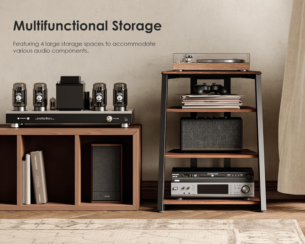 Walnut 4-Tier Corner Audio Rack