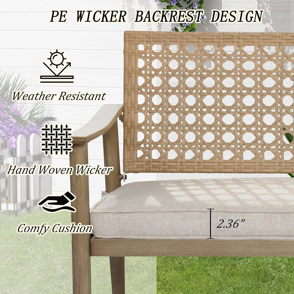 Wicker Patio Bench with Cushion