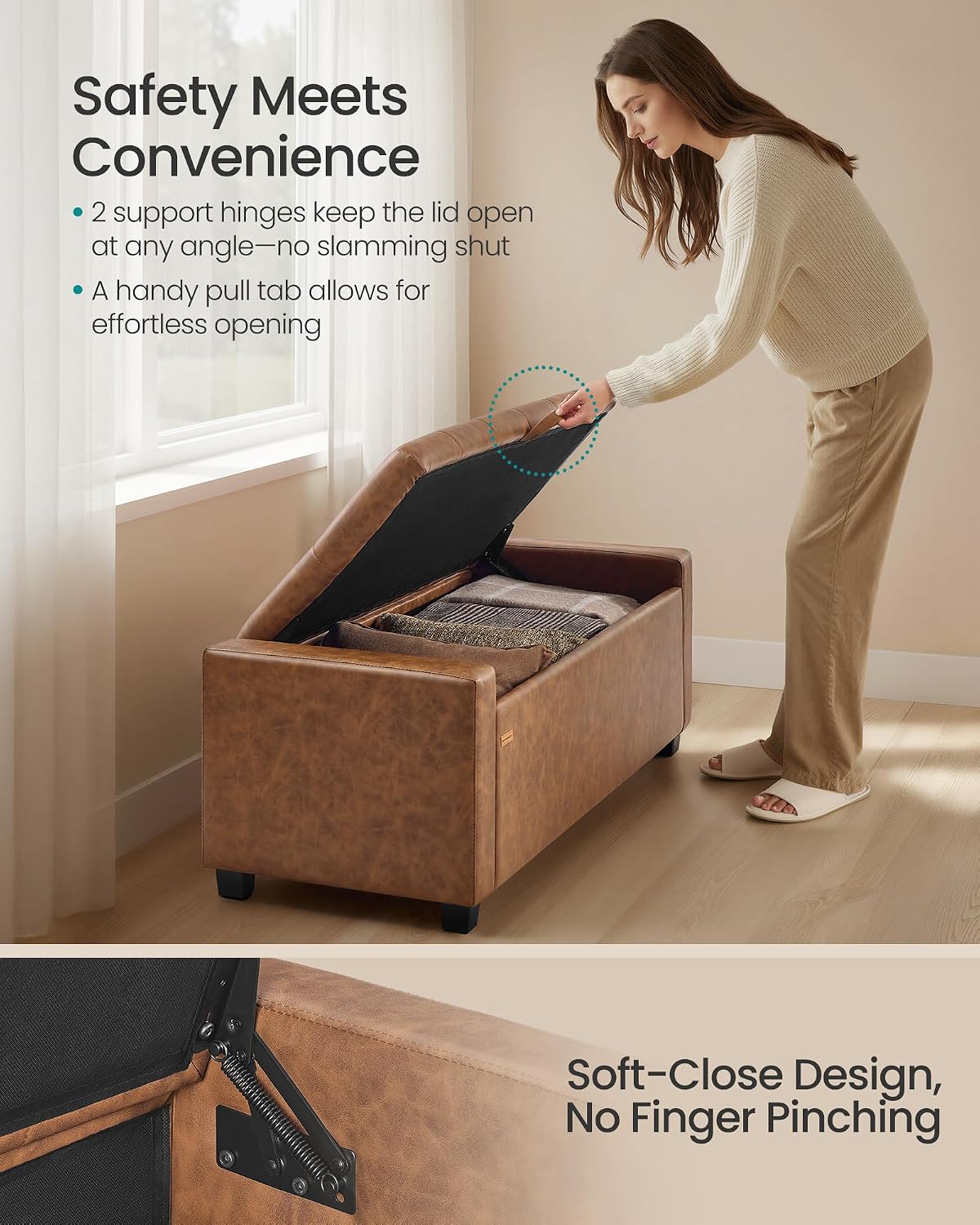 Coffee Brown Synthetic Leather Storage Ottoman Bench