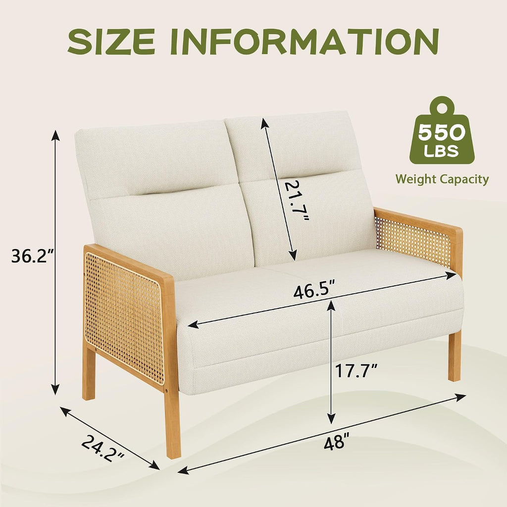 Beige Rattan Arm Small Loveseat