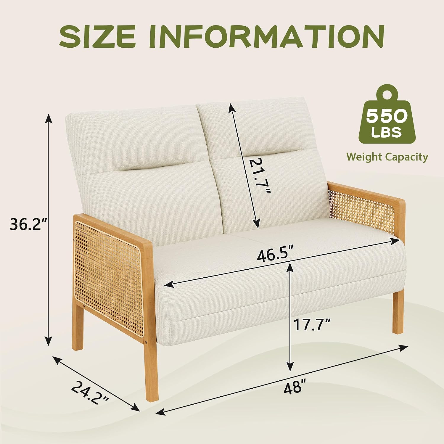 Beige Rattan Arm Small Loveseat