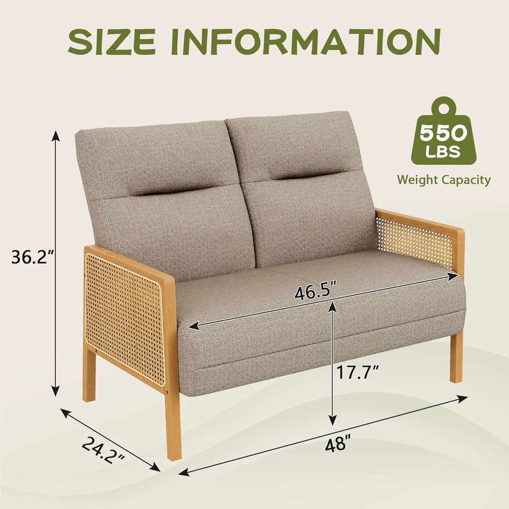 Taupe Rattan Arm Small Loveseat