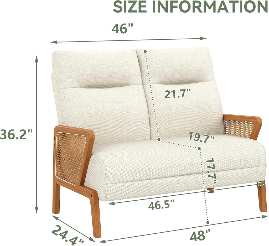Ivory Rattan Arm Small Loveseat Sofa