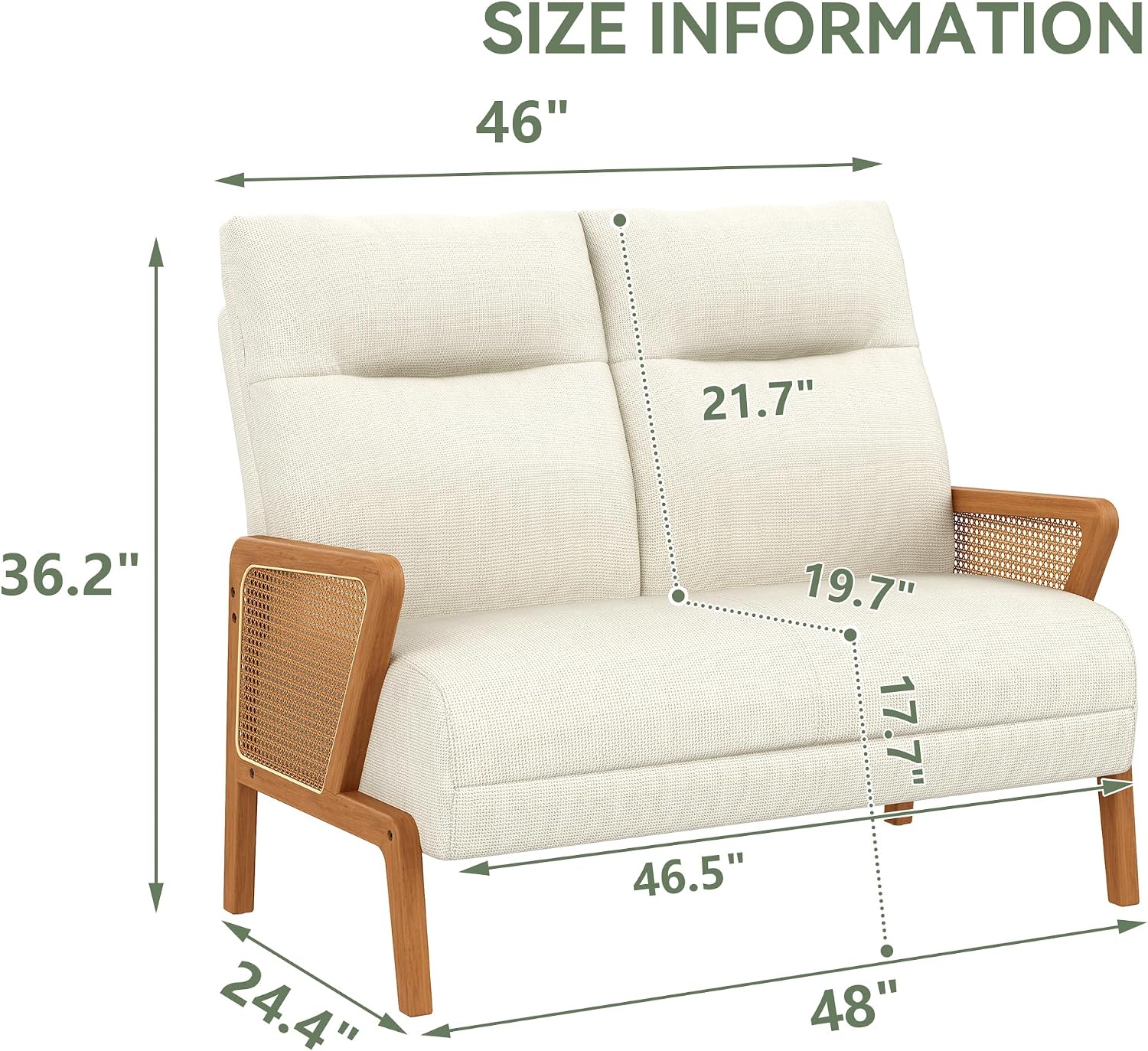 Ivory Rattan Arm Small Loveseat Sofa
