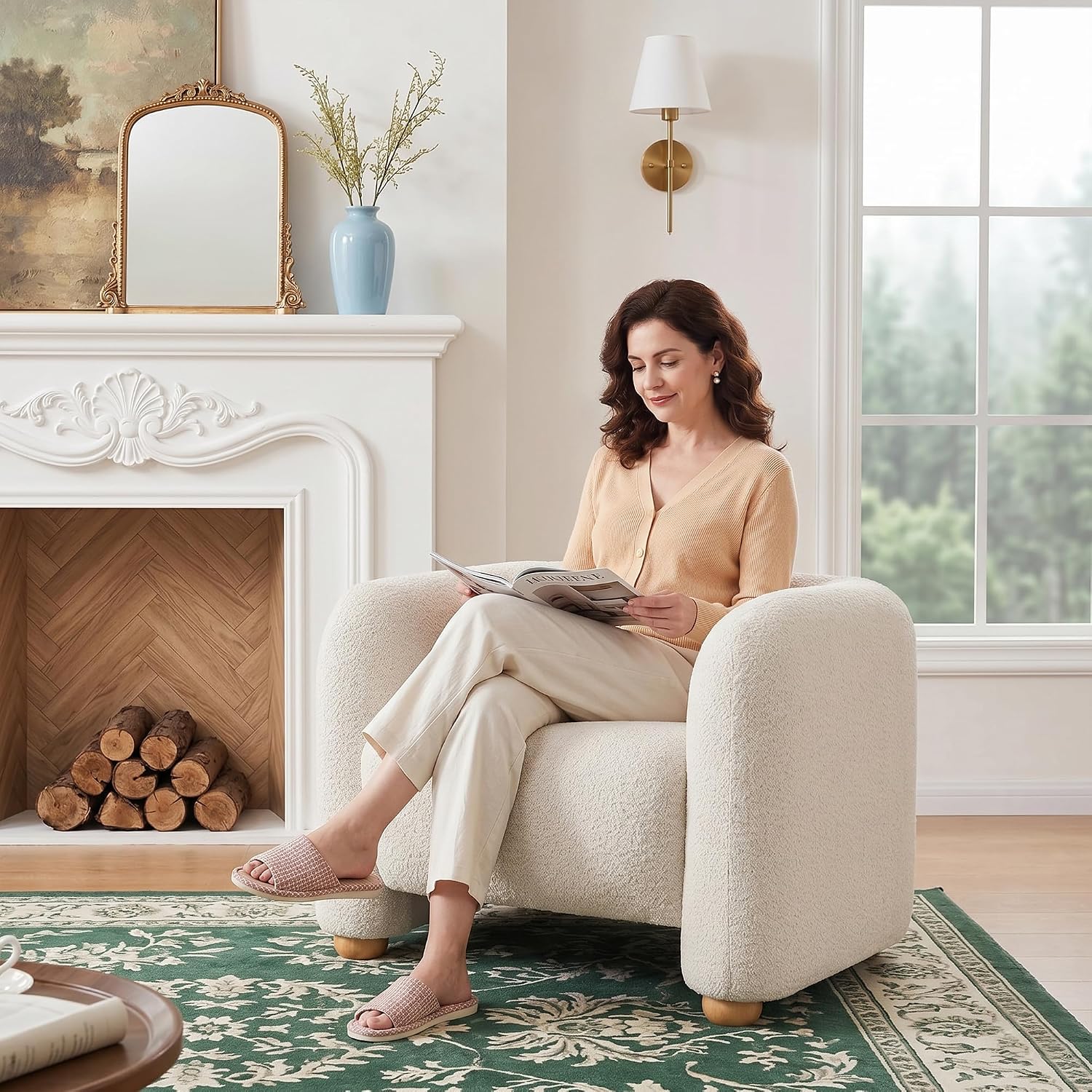 Khaki 40" Oversized Barrel Accent Chair