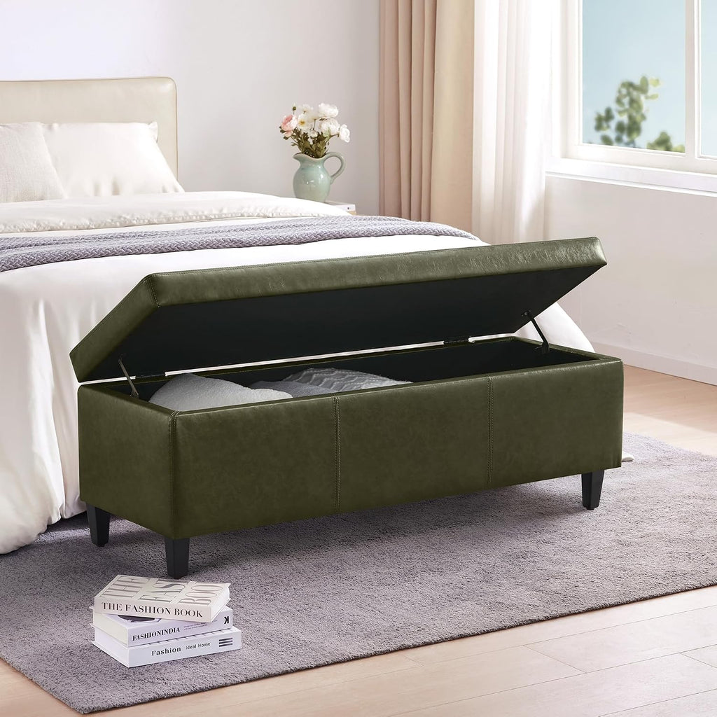 Green 50.3" Extra Long Faux Leather Storage Ottoman Bench