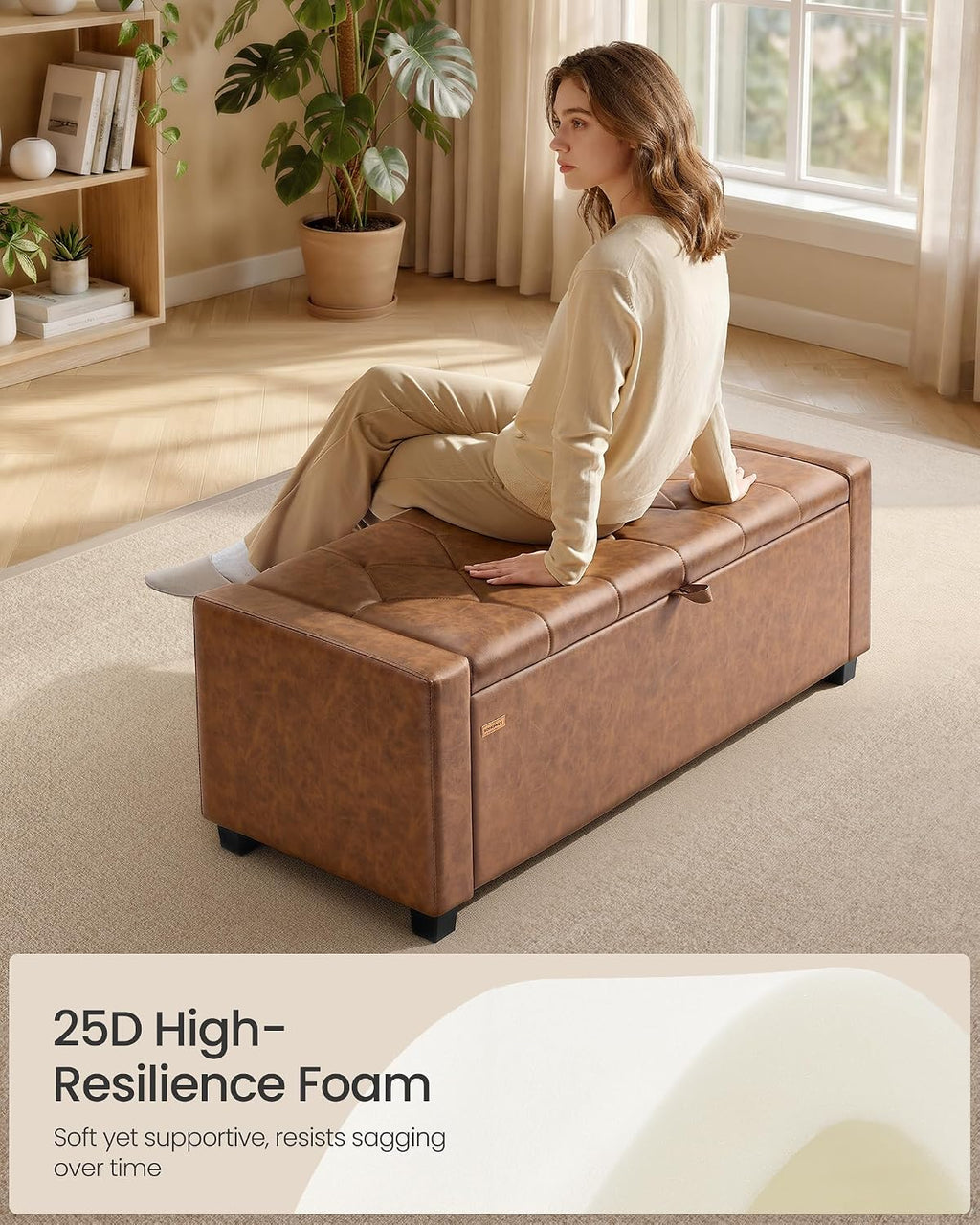 Coffee Brown Synthetic Leather Storage Ottoman Bench