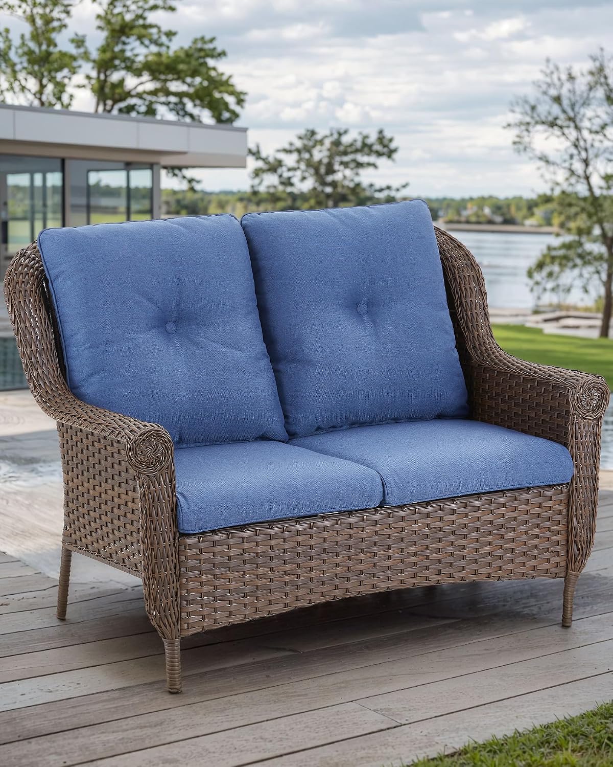 Brown Wicker Patio Loveseat