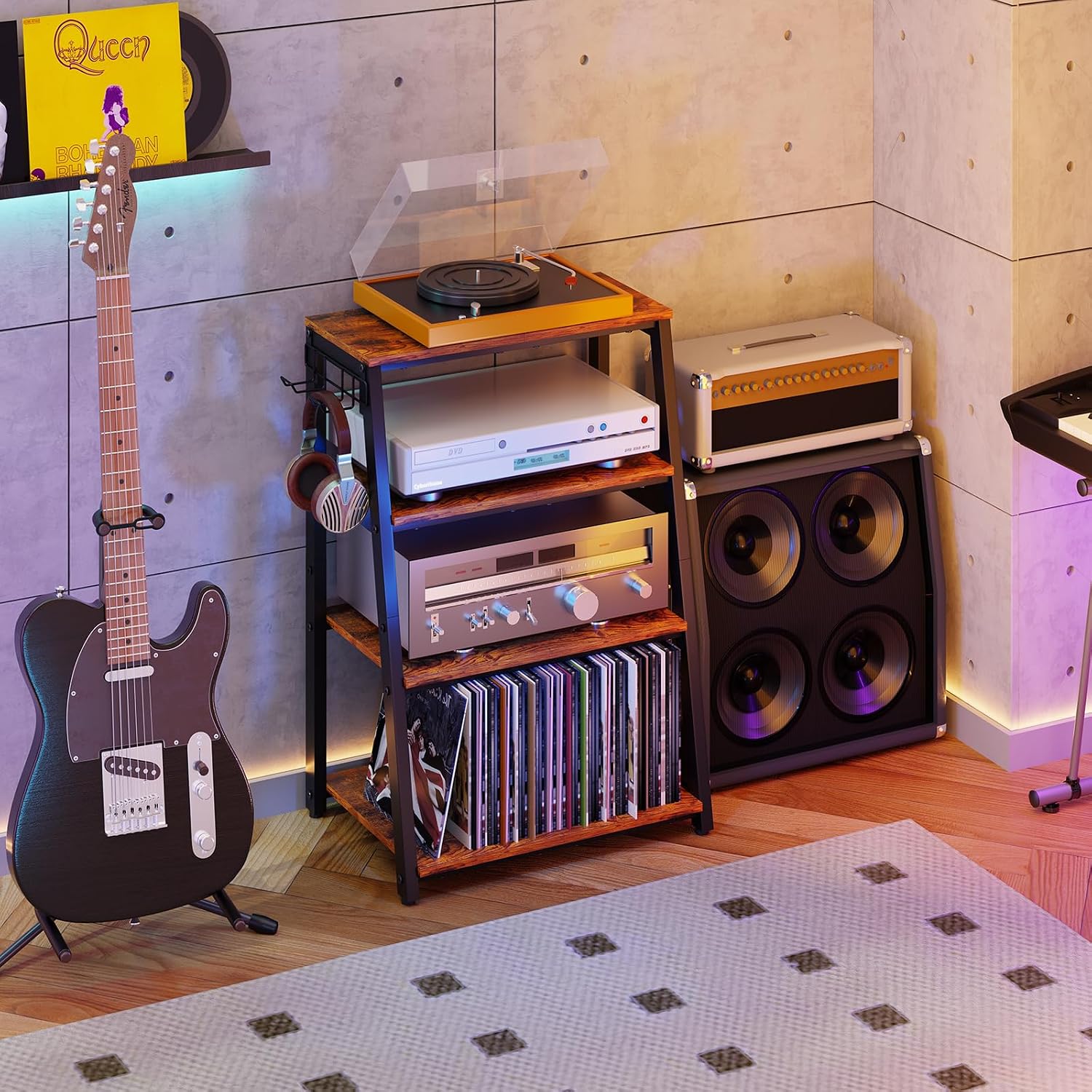4-Tier Hook Design AV Media Stand