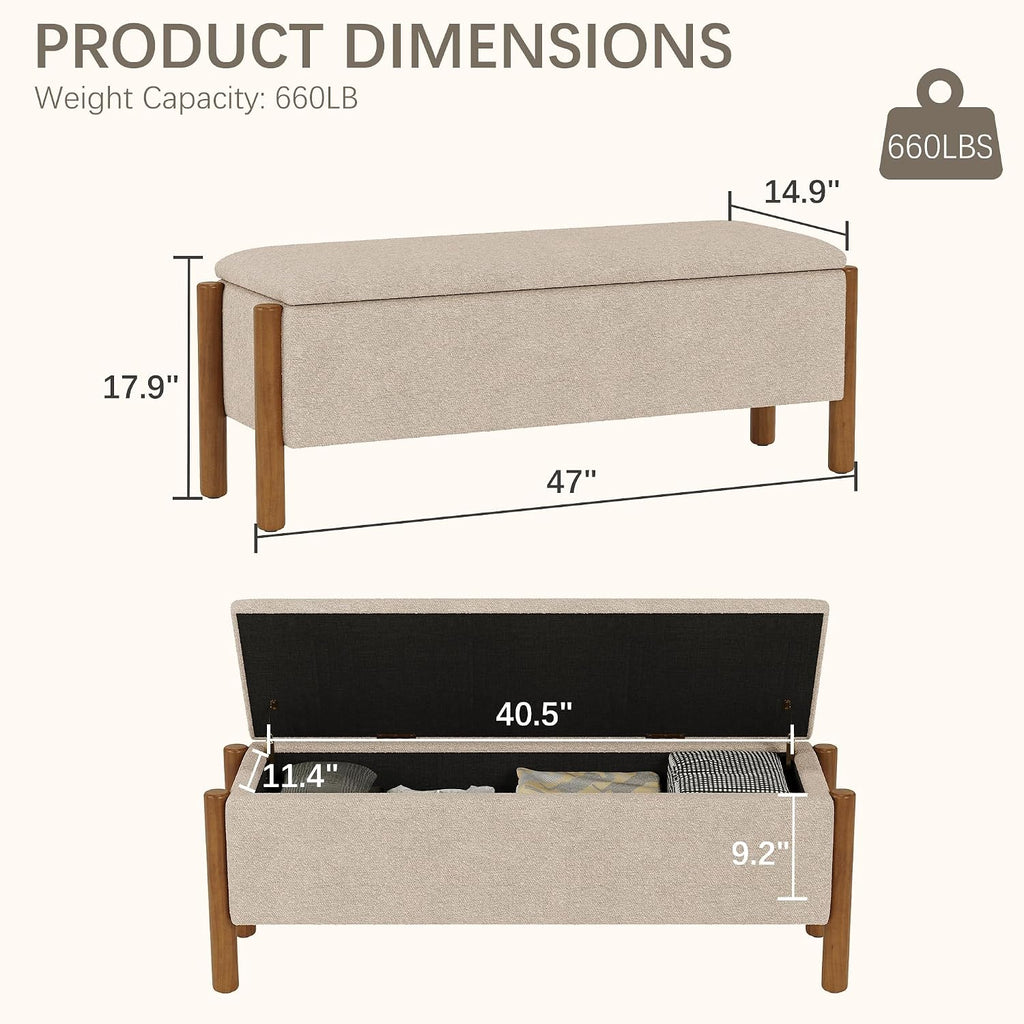 Beige 47" Fabric Storage Bench