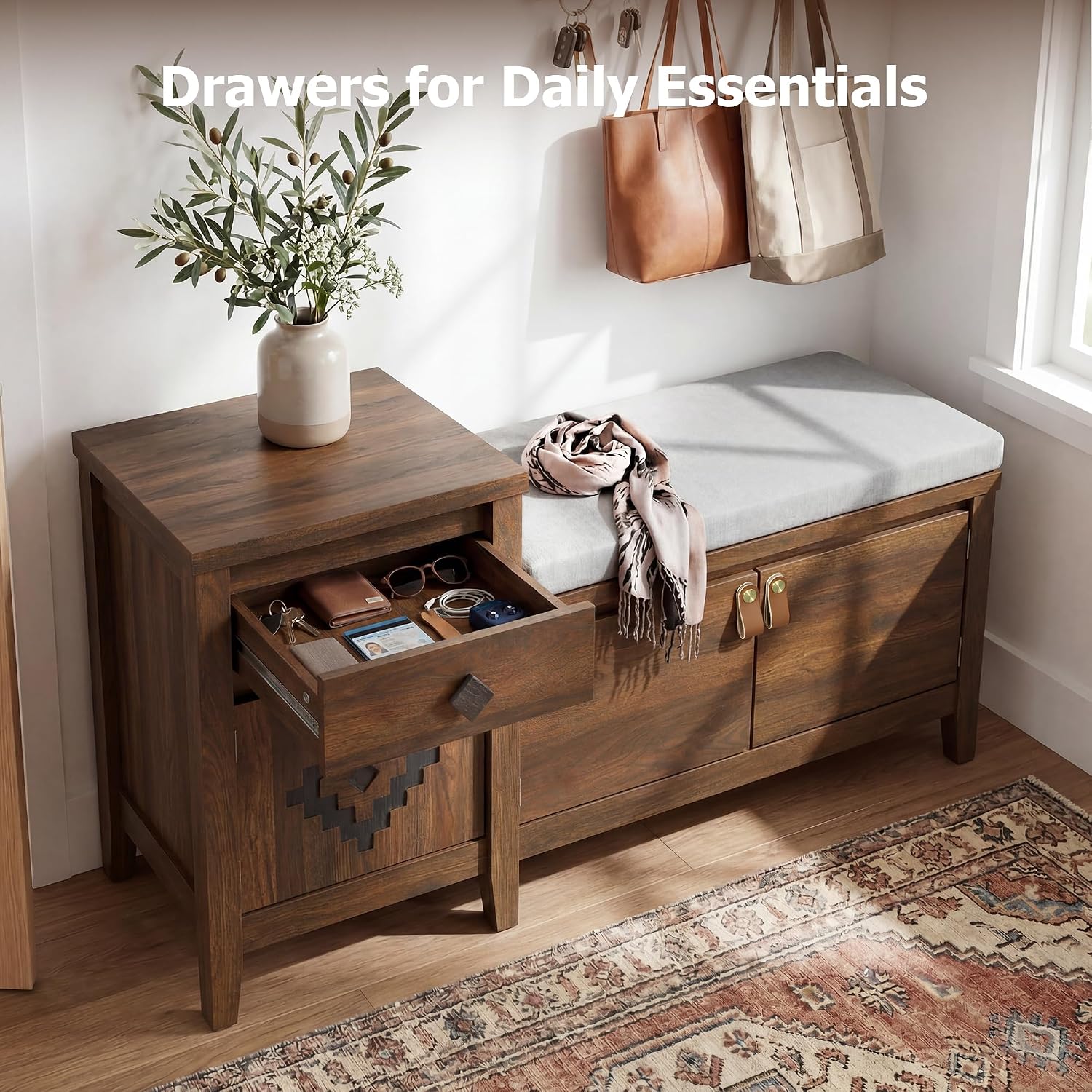 Walnut 44" Storage Entry Bench