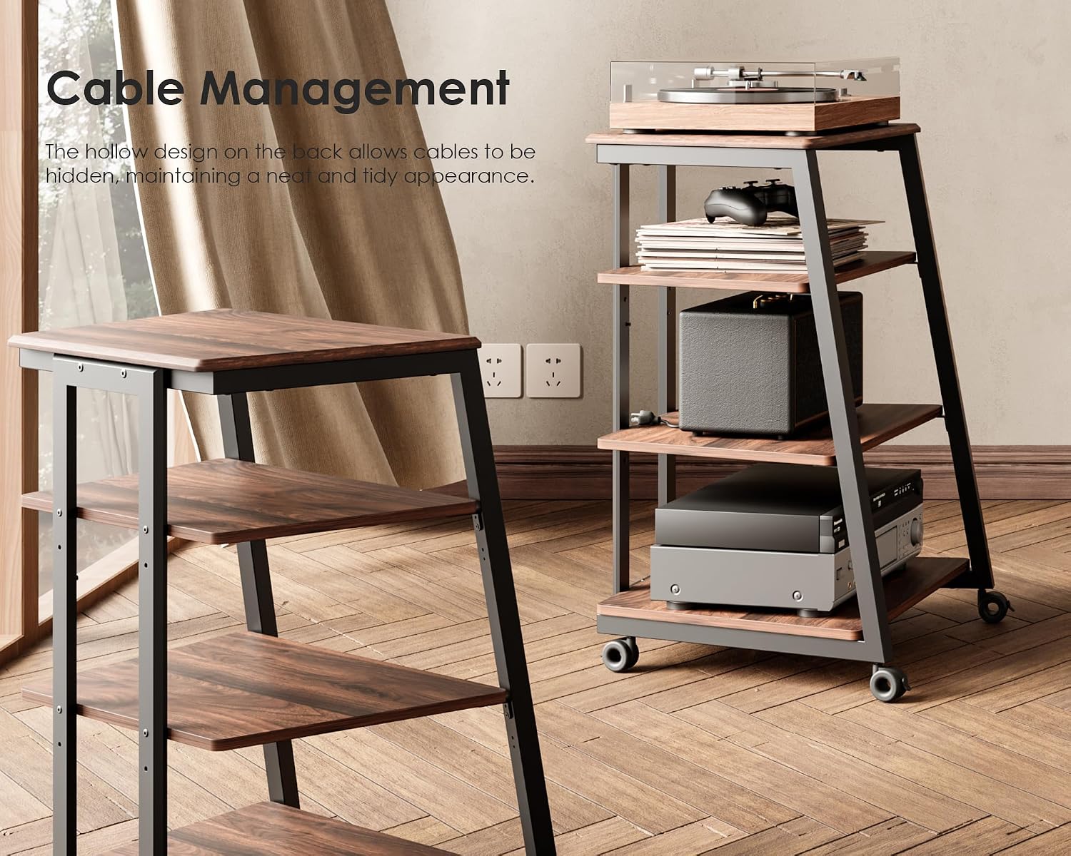 Walnut 4-Tier Corner Audio Rack