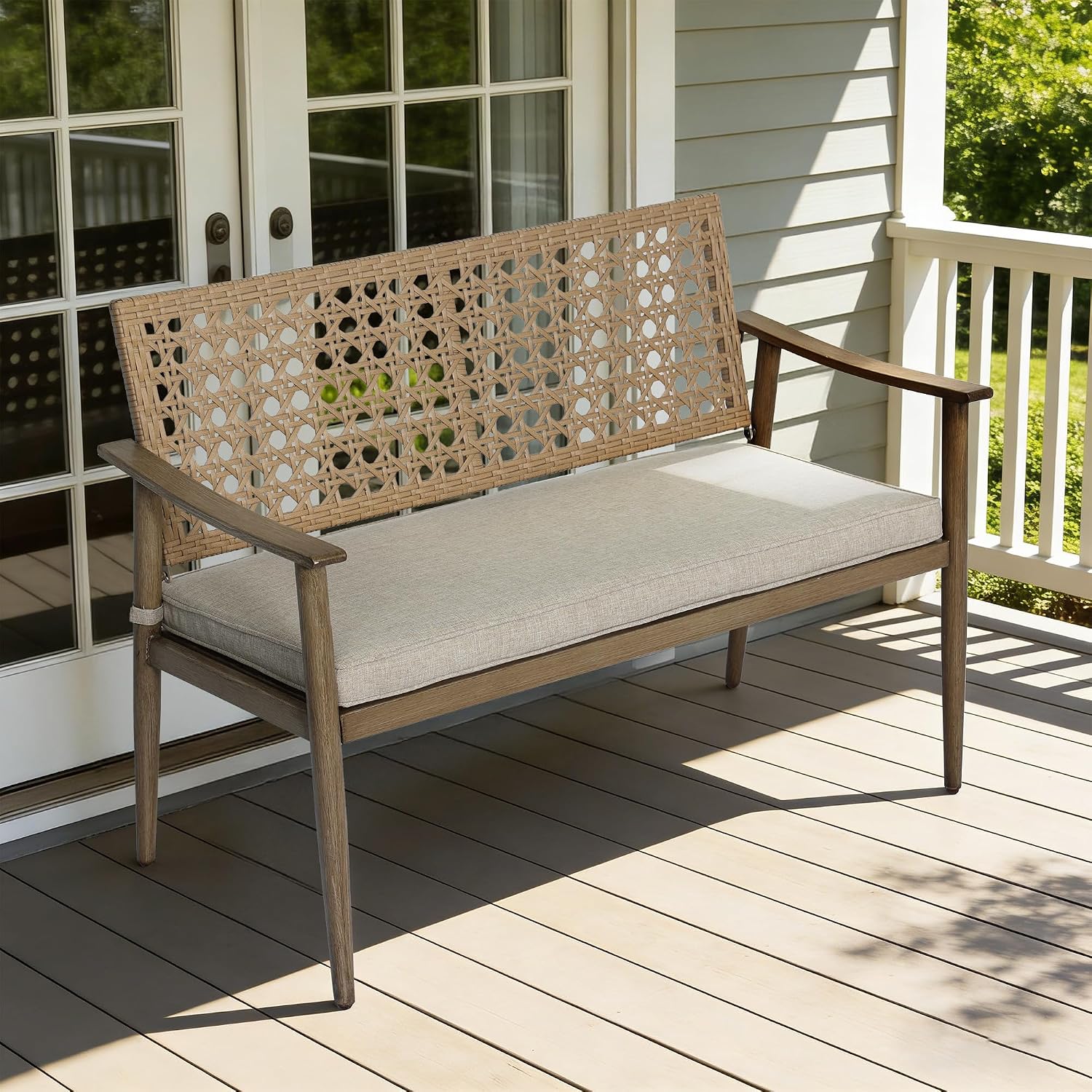 Wicker Patio Bench with Cushion