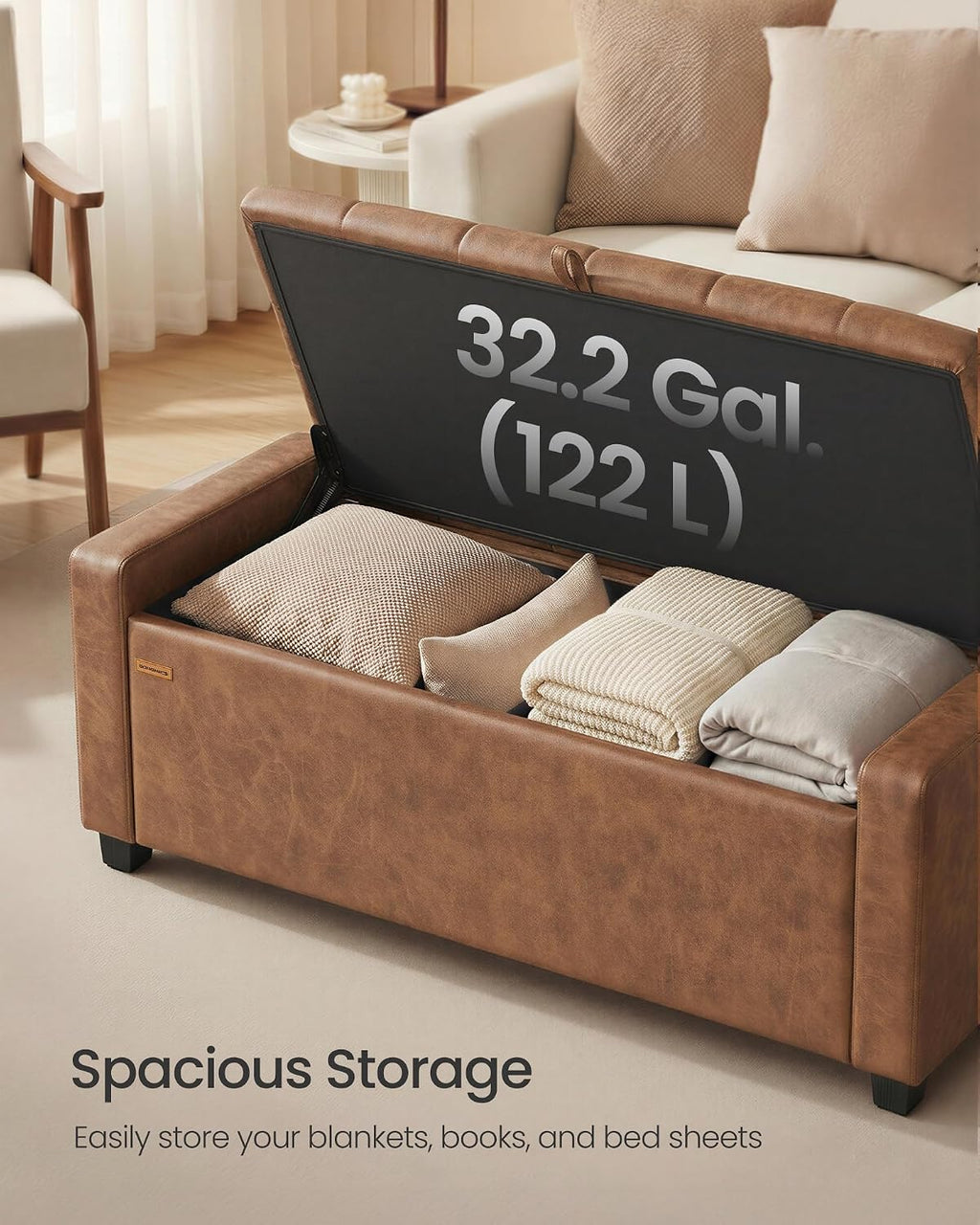 Coffee Brown Synthetic Leather Storage Ottoman Bench