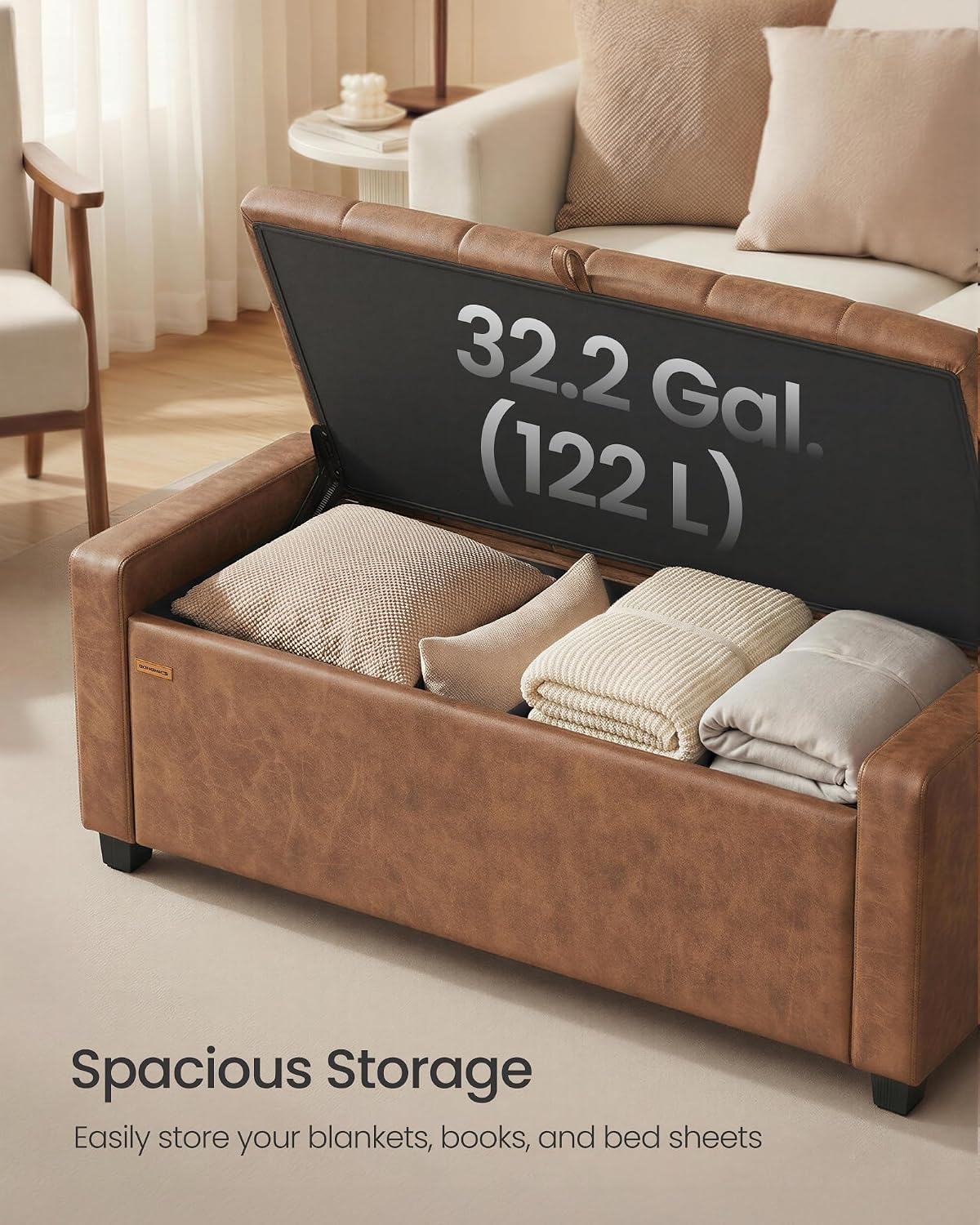 Coffee Brown Synthetic Leather Storage Ottoman Bench