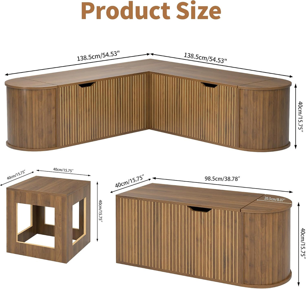 Walnut L-Shaped Corner Storage Dining Bench