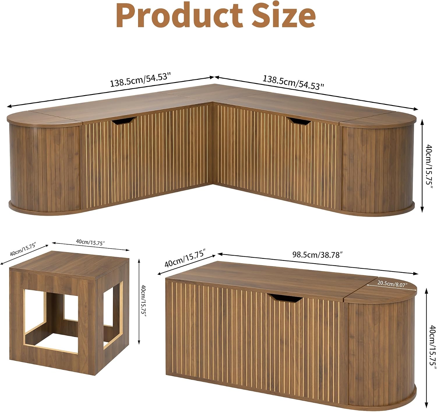 Walnut L-Shaped Corner Storage Dining Bench