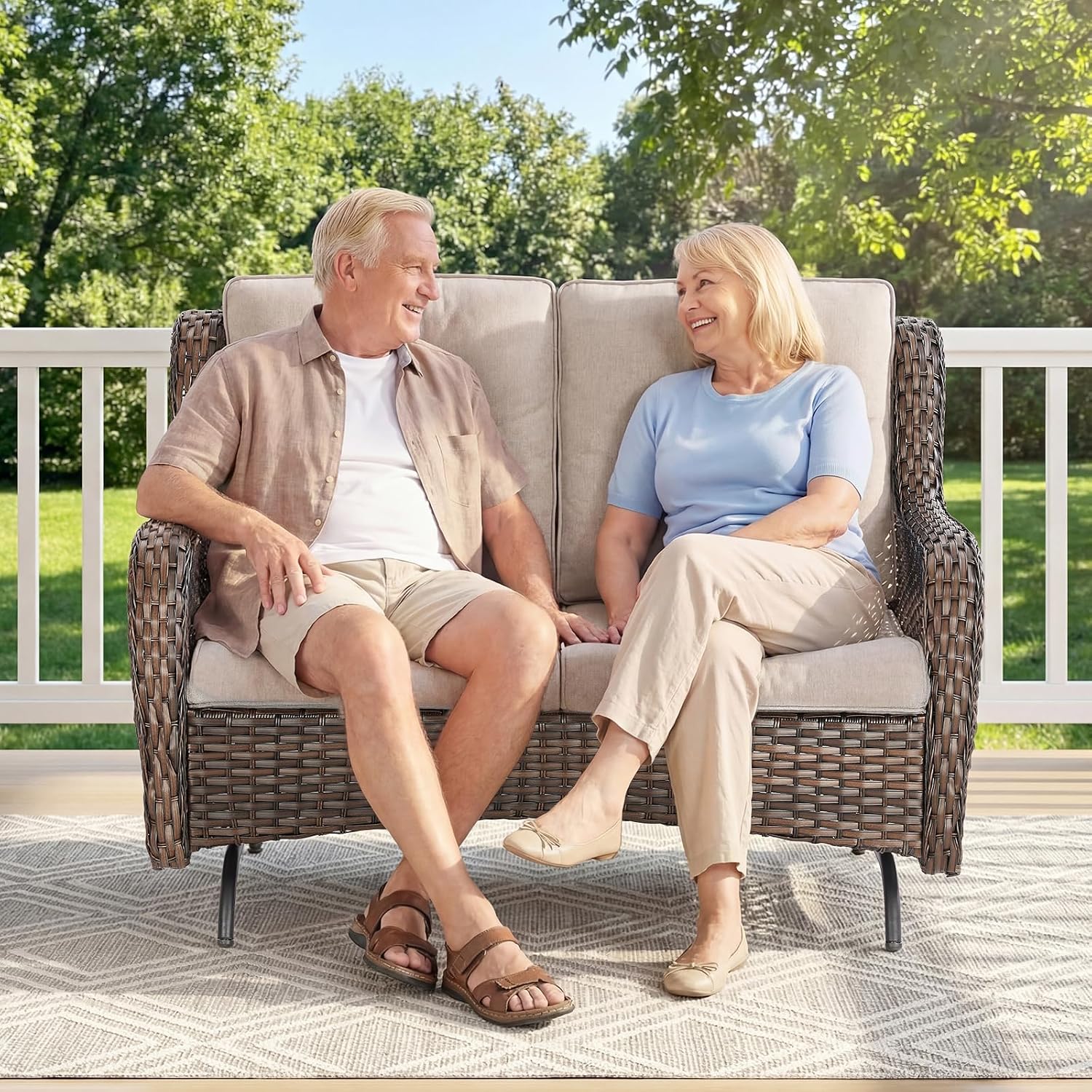 Brown Wicker Patio Loveseat Sofa