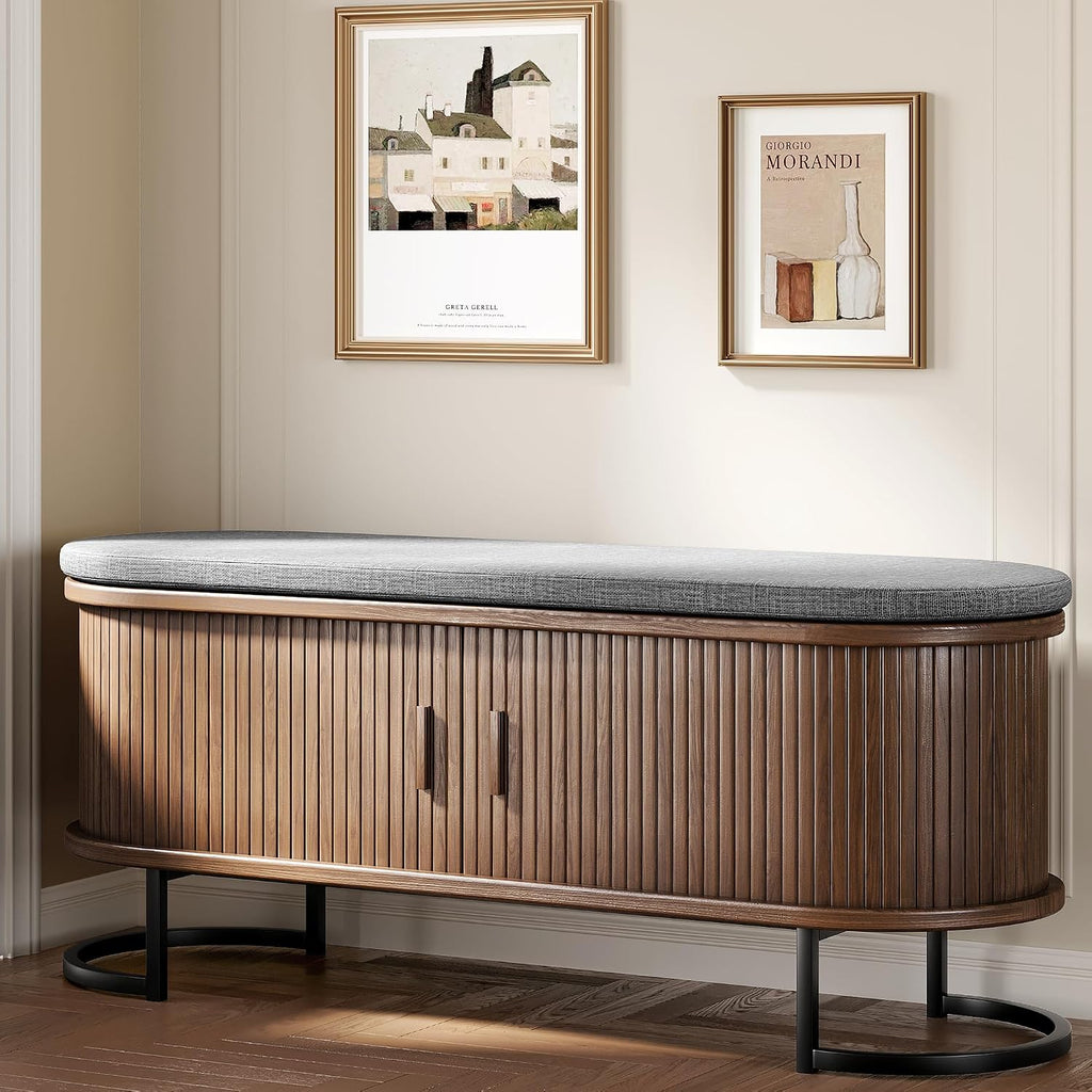 Walnut 47.2" Sliding Door Shoe Bench