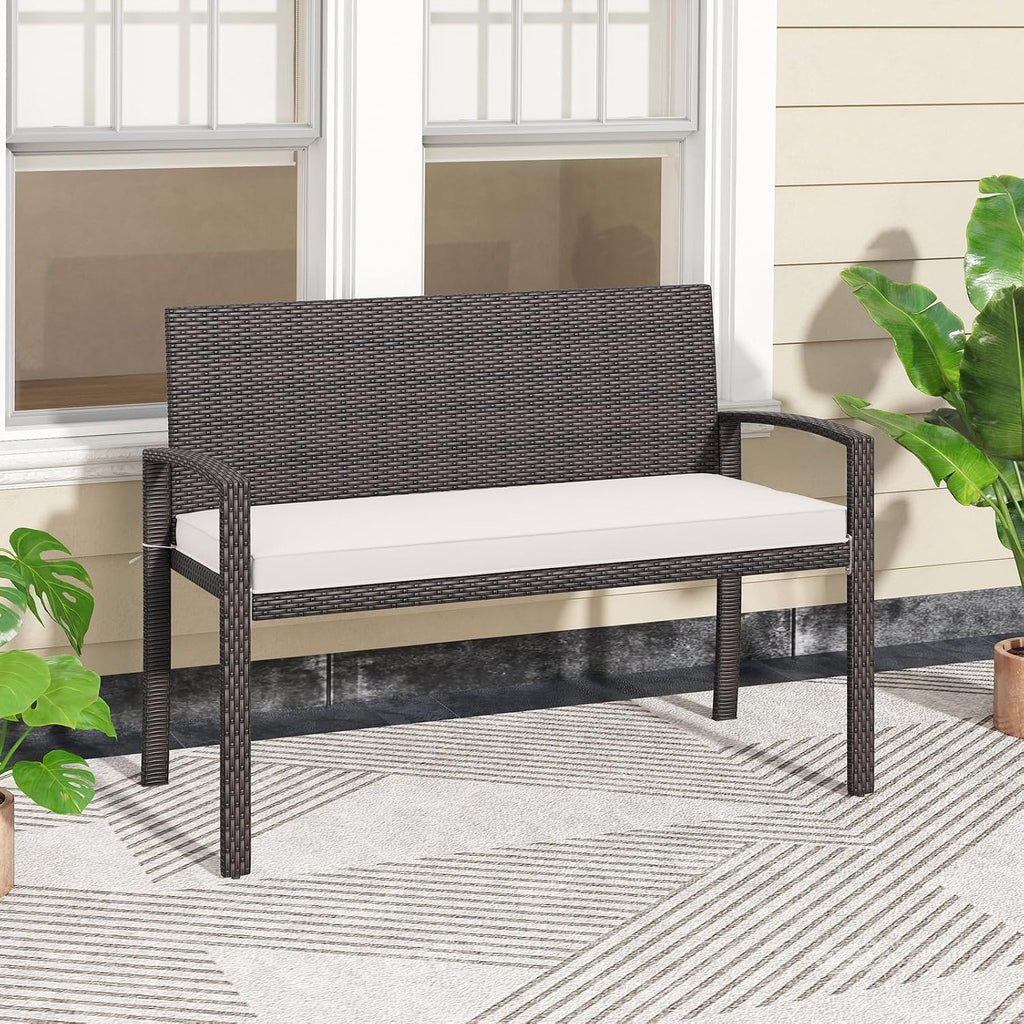 Brown Rattan Patio Loveseat Bench